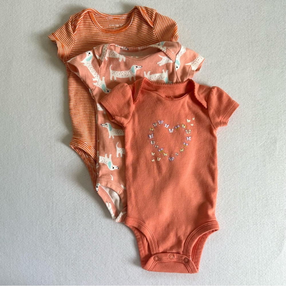 3 pcs. Orange and Patterned Baby Bodysuit Onesie size 3 months